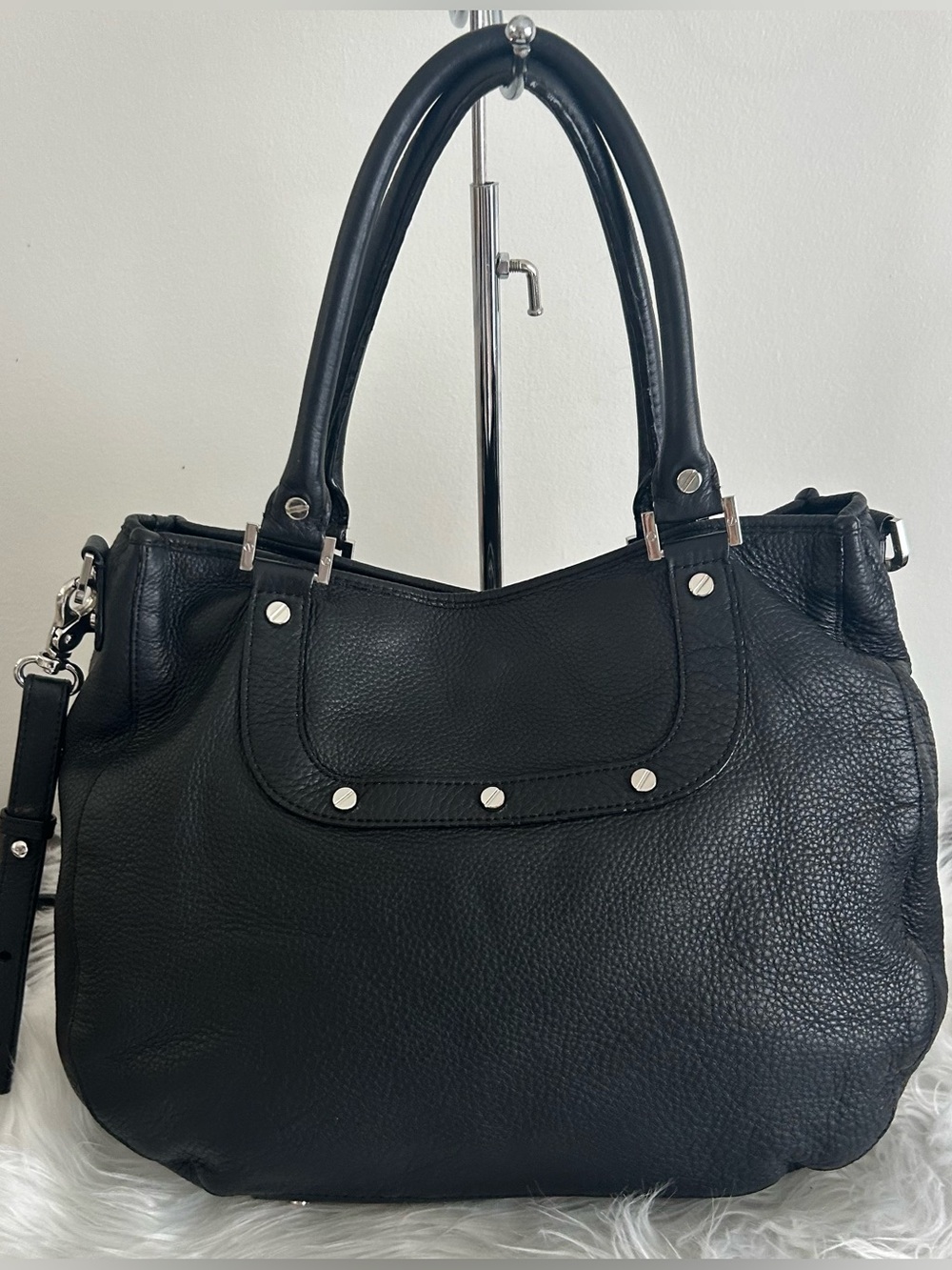 Tory Burch Amanda Black Pebbled Leather Tote Shoulder Bag Crossbody - Picture 9 of 14